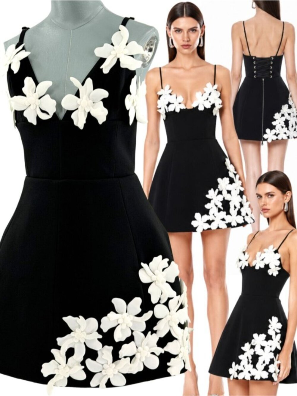 🆕 BRONX & BANCO 🧿 NWOT Emma 3D Floral Mini Dress, Black & White - Sz XL US 10